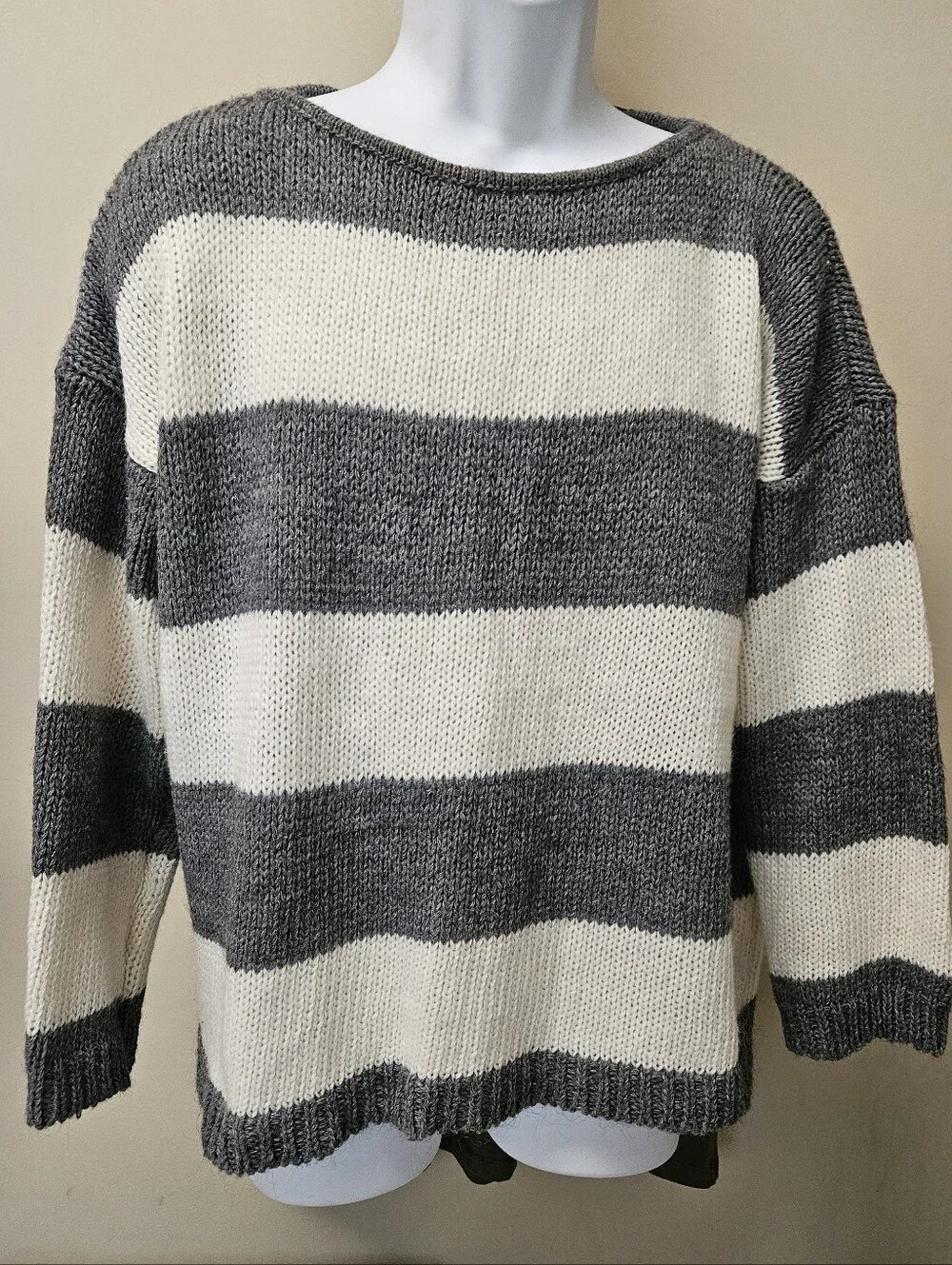 Brandy Melville Striped Knit Sweater - Gray and Cream One Size Fits All
